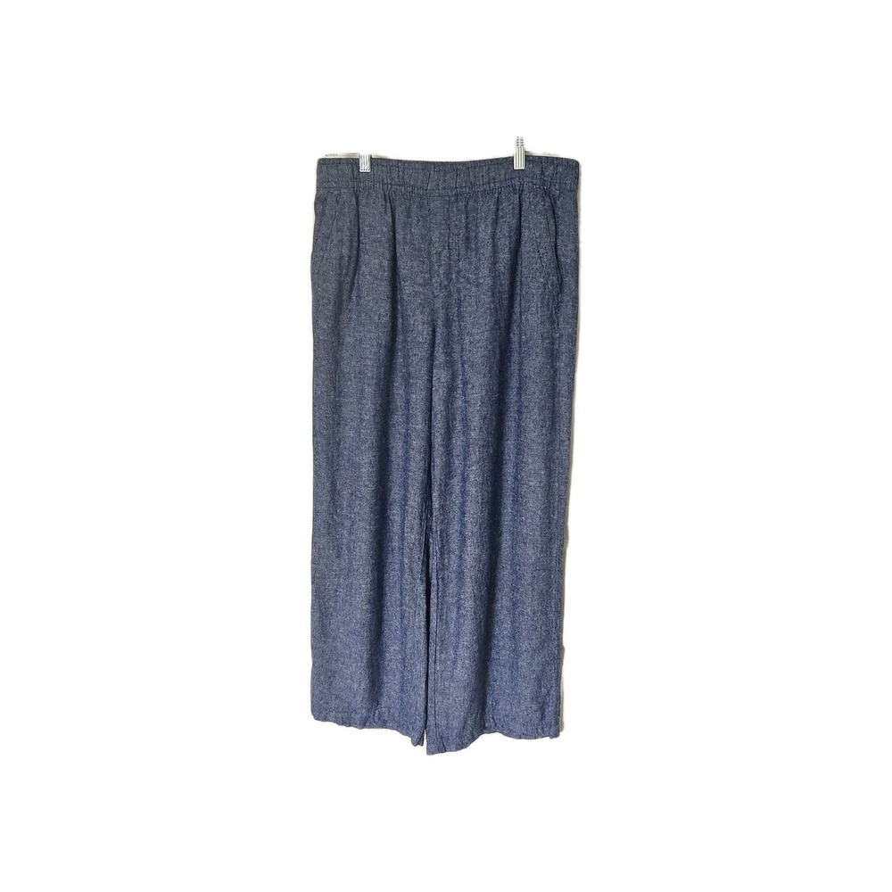 Old Navy Women Pants M Chambray Wide Leg Pockets Linen Coastal‎ Nautical Preppy